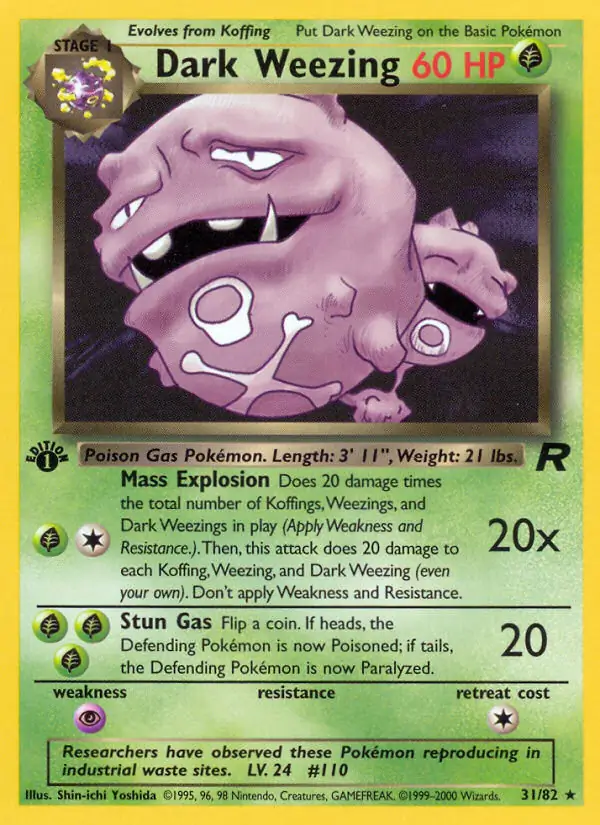 Dark Weezing Pokemon card from Team Rocket 1st Edition