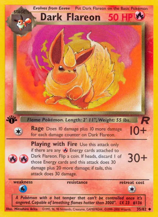 Dark Flareon Pokemon card from Team Rocket 1st Edition
