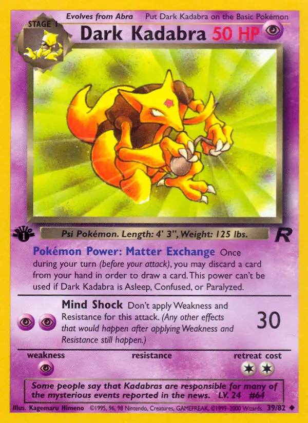 Dark Kadabra Pokemon card from Team Rocket 1st Edition
