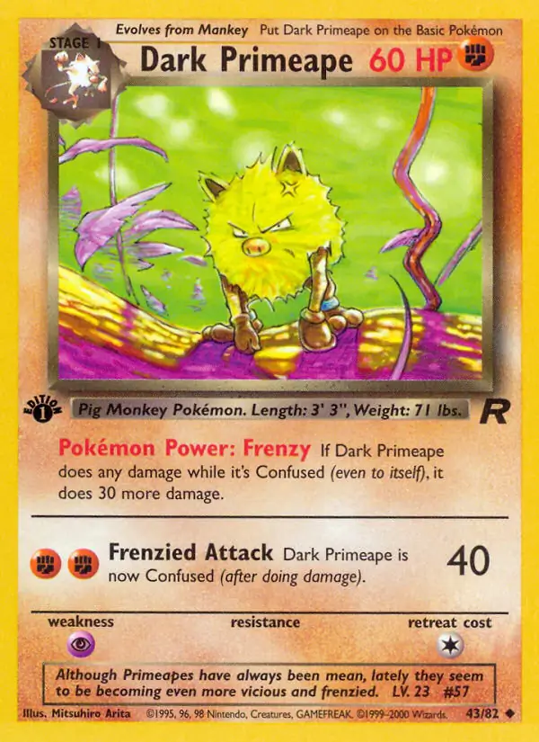Dark Primeape Pokemon card from Team Rocket 1st Edition