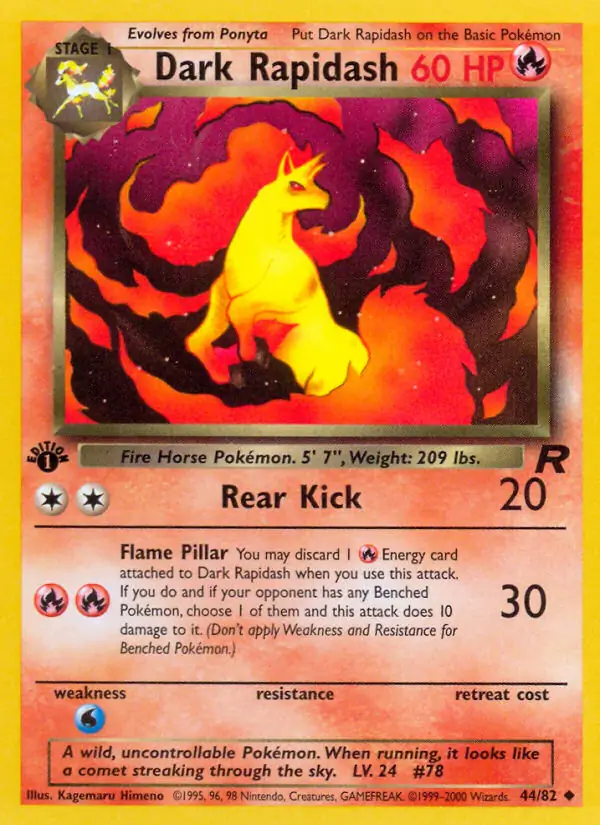 Dark Rapidash Pokemon card from Team Rocket 1st Edition
