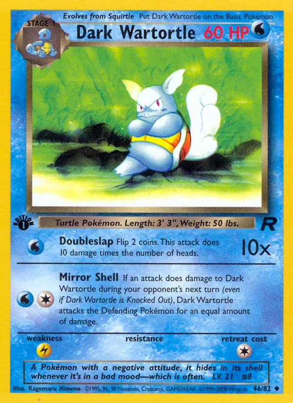 Dark Wartortle Pokemon card from Team Rocket 1st Edition