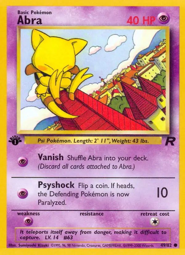 Abra Pokemon card from Team Rocket 1st Edition
