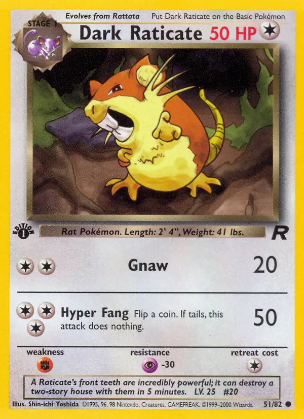 Dark Raticate Pokemon card from Team Rocket 1st Edition