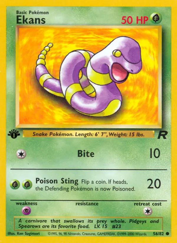 Ekans Pokemon card from Team Rocket 1st Edition