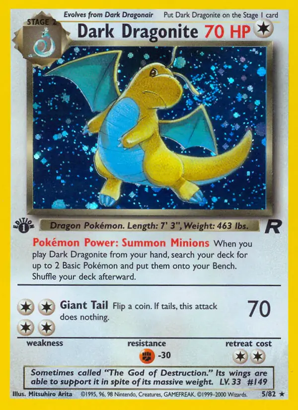 Dark Dragonite Holo Pokemon card from Team Rocket 1st Edition