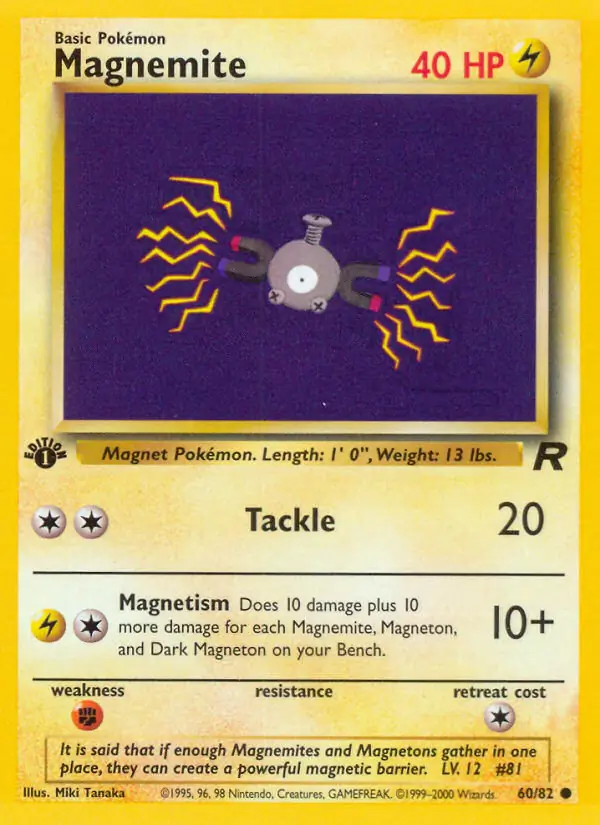 Magnemite Pokemon card from Team Rocket 1st Edition