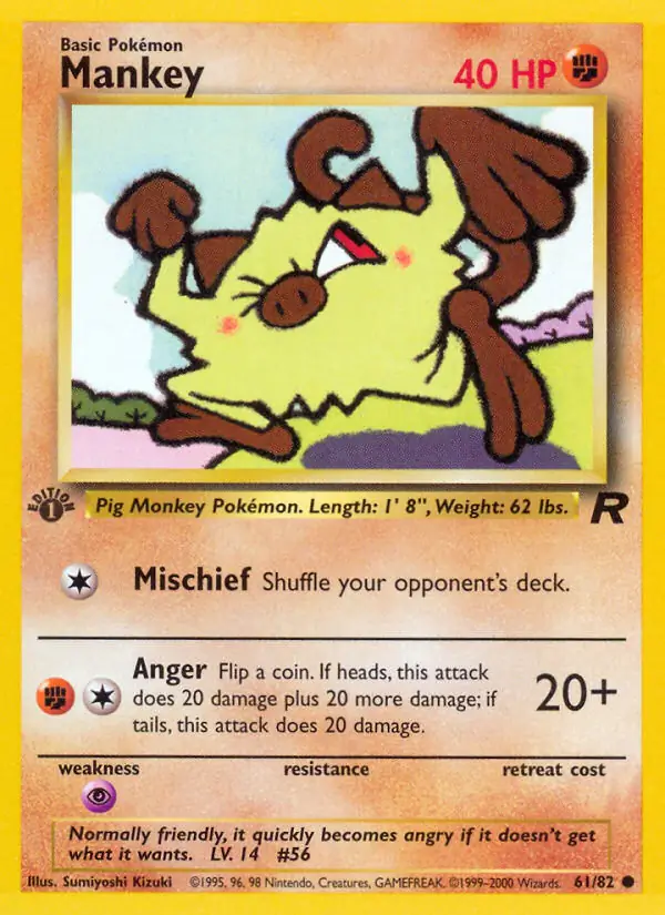 Mankey Pokemon card from Team Rocket 1st Edition