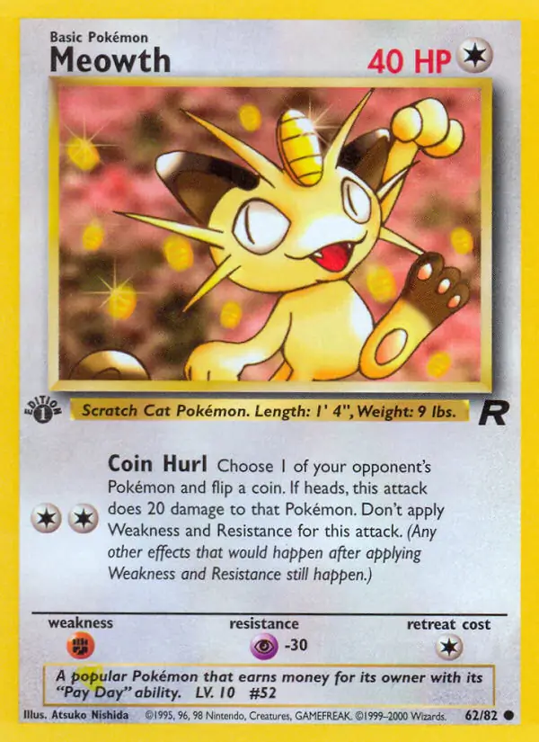 Meowth Pokemon card from Team Rocket 1st Edition