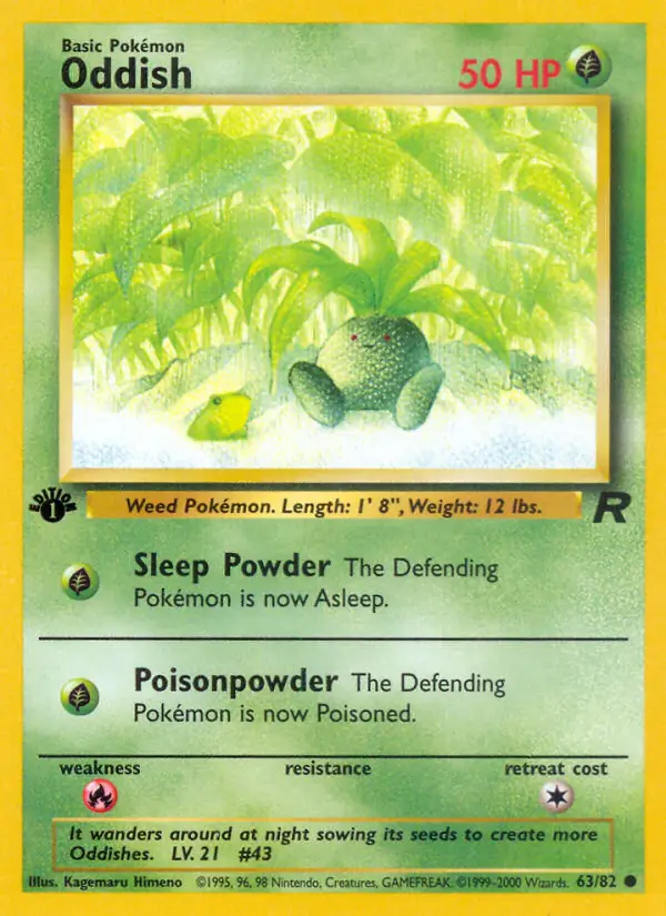 Oddish Pokemon card from Team Rocket 1st Edition
