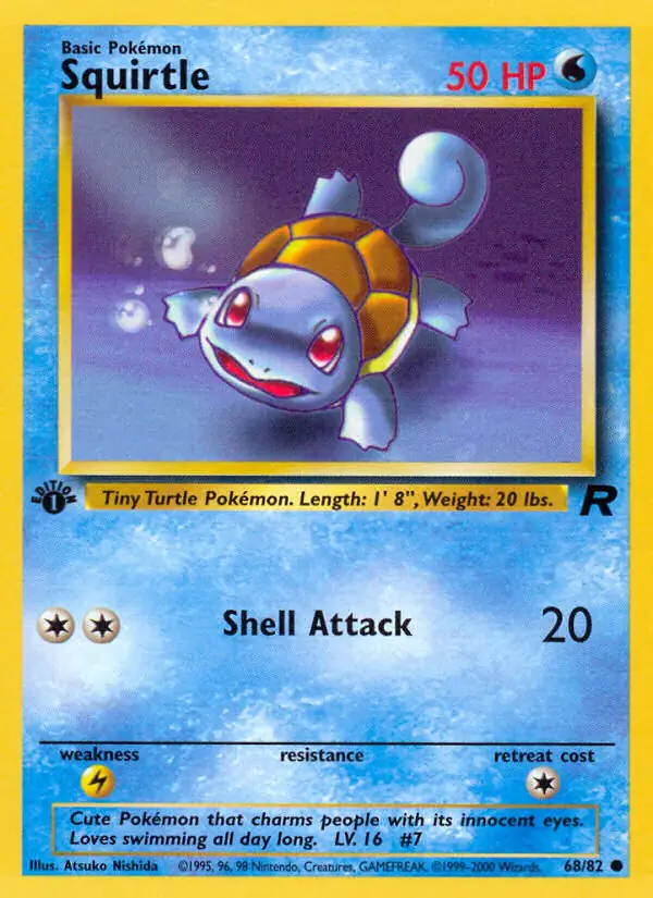 Squirtle Pokemon card from Team Rocket 1st Edition
