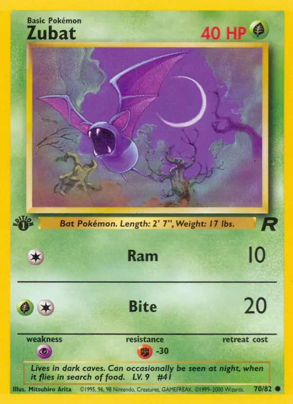 Zubat Pokemon card from Team Rocket 1st Edition
