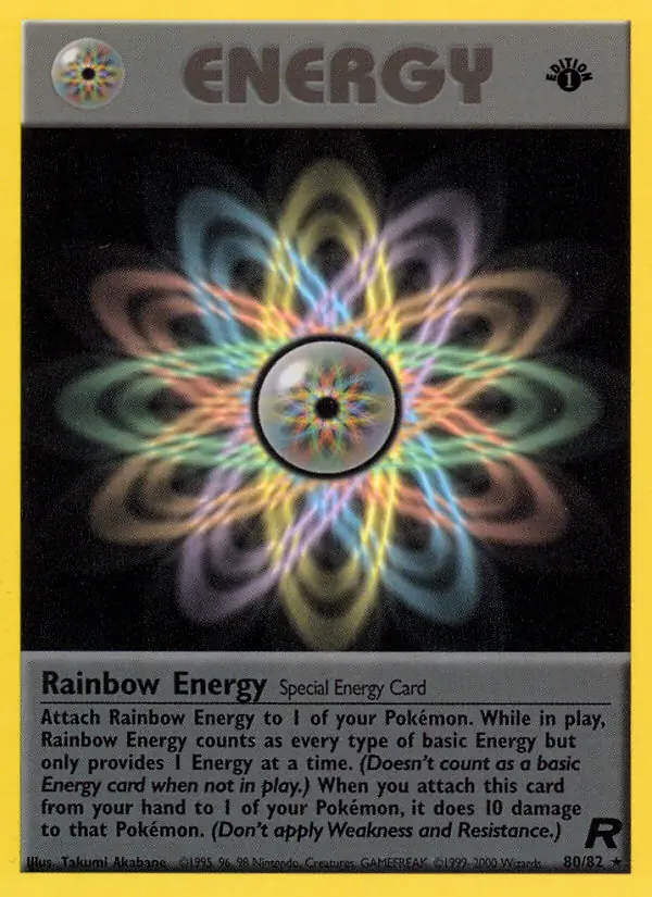 Rainbow Energy Pokemon card from Team Rocket 1st Edition
