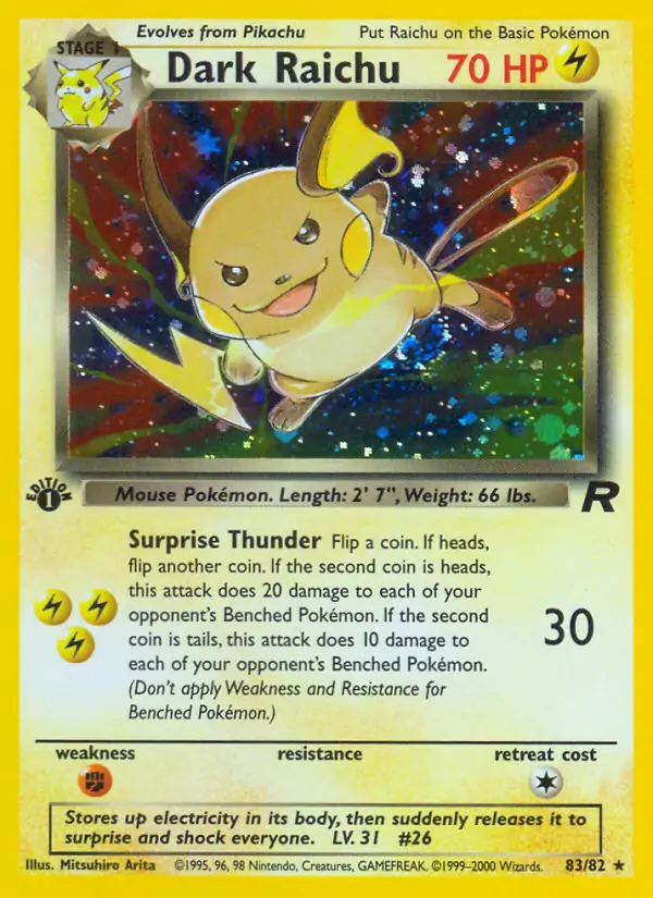 Dark Raichu Holo Pokemon card from Team Rocket 1st Edition