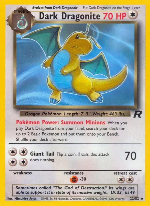 Dark Dragonite Pokemon card from Team Rocket