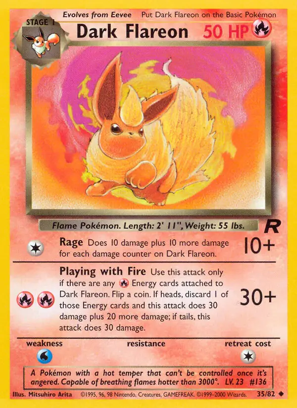 Dark Flareon Pokemon card from Team Rocket