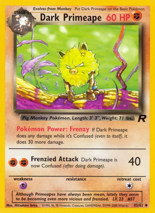 Dark Primeape Pokemon card from Team Rocket