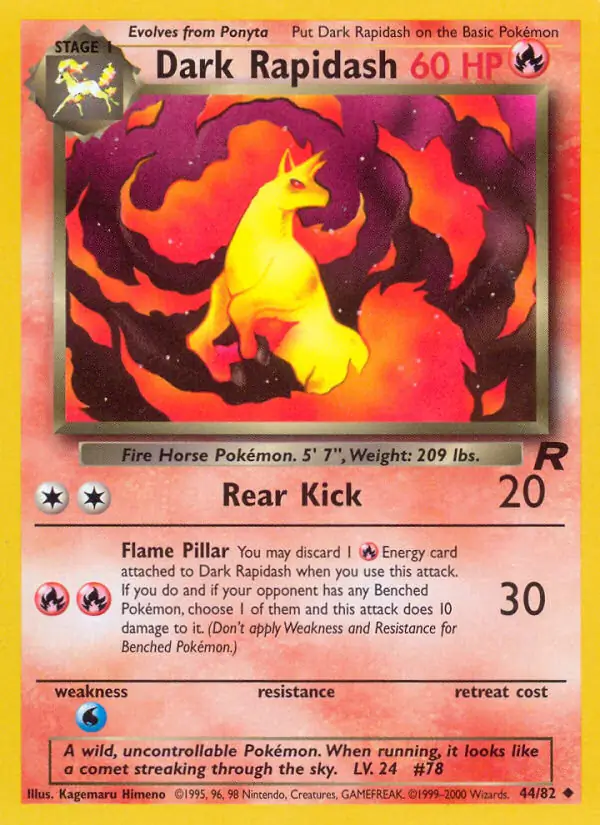 Dark Rapidash Pokemon card from Team Rocket