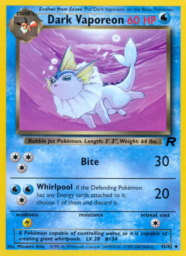 Dark Vaporeon Pokemon card from Team Rocket