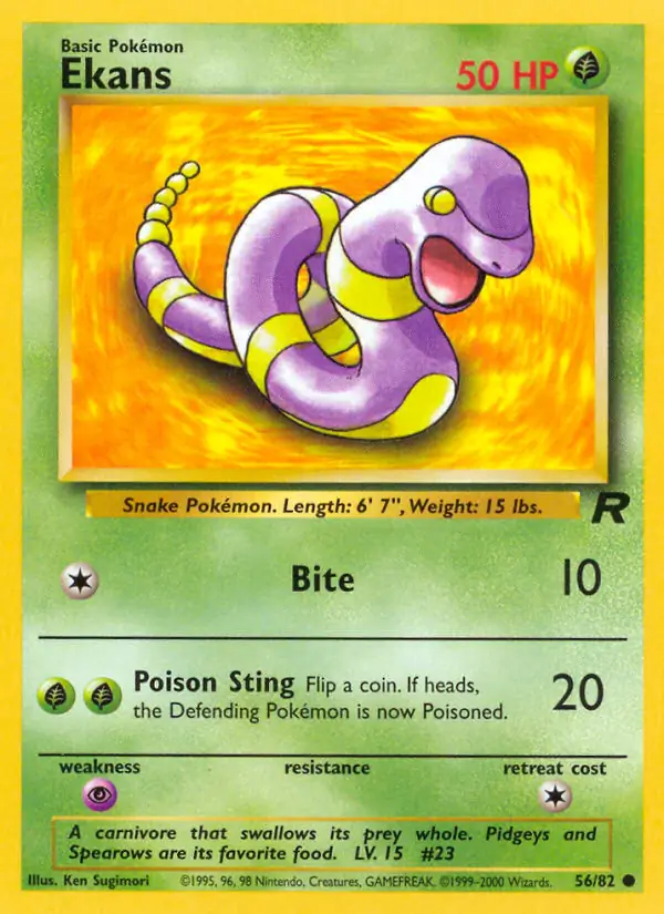 Ekans Pokemon card from Team Rocket