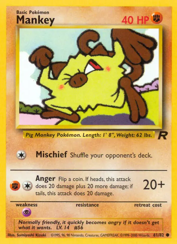 Mankey Pokemon card from Team Rocket