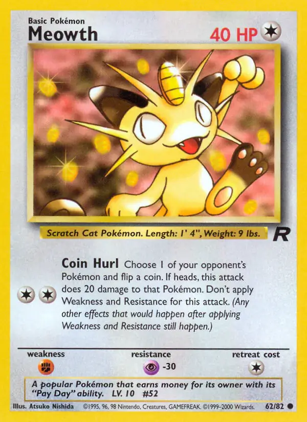 Meowth Pokemon card from Team Rocket