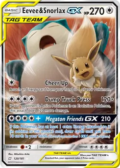 Eevee & Snorlax GX Pokemon card from Team Up