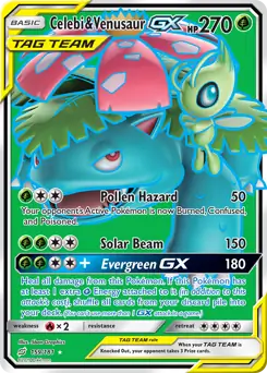Full Art Celebi & Venusaur GX Pokemon card from Team Up