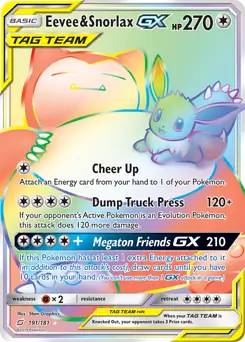 Eevee & Snorlax GX Secret Pokemon card from Team Up