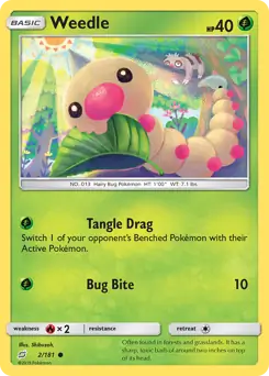 Weedle Pokemon card from Team Up
