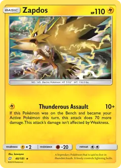 Zapdos Holo Pokemon card from Team Up
