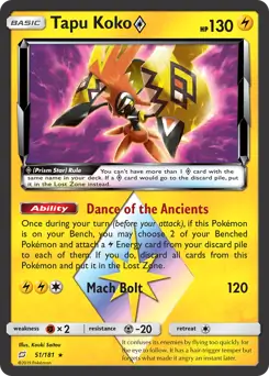 Tapu Koko Prism Star Pokemon card from Team Up