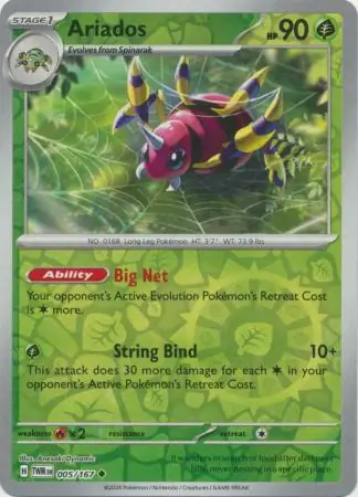 Ariados Reverse Holo Pokemon card from Twilight Masquerade