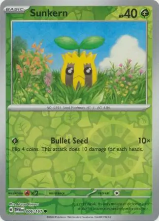 Sunkern Reverse Holo Pokemon card from Twilight Masquerade