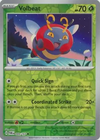 Volbeat Reverse Holo Pokemon card from Twilight Masquerade