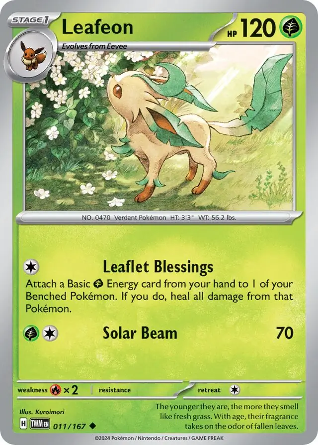 Leafeon Pokemon card from Twilight Masquerade