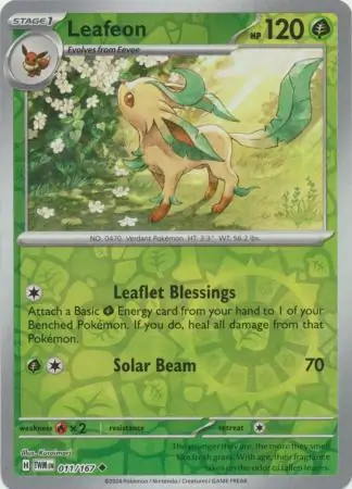 Leafeon Reverse Holo Pokemon card from Twilight Masquerade