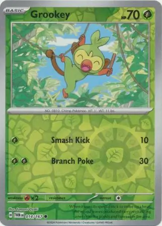 Grookey Reverse Holo Pokemon card from Twilight Masquerade