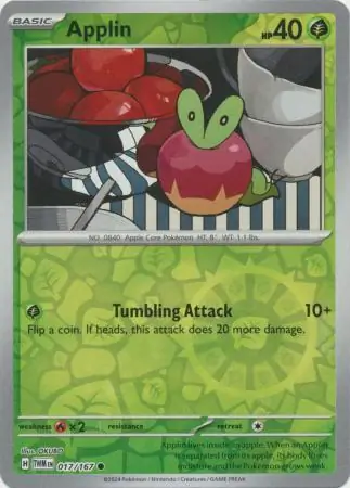 Applin Reverse Holo Pokemon card from Twilight Masquerade