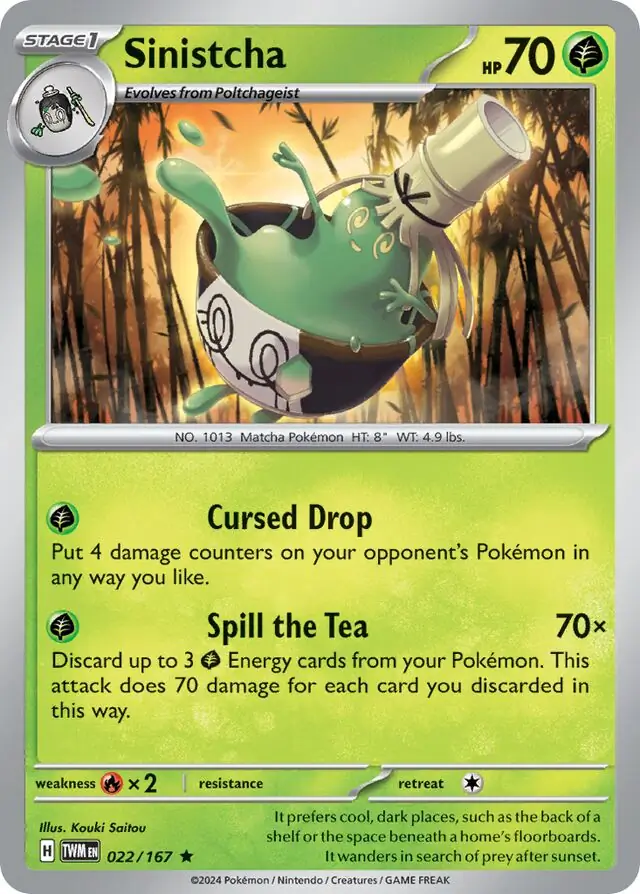 Sinistcha Pokemon card from Twilight Masquerade