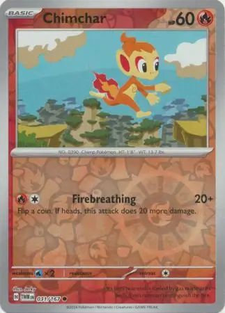 Chimchar Reverse Holo Pokemon card from Twilight Masquerade