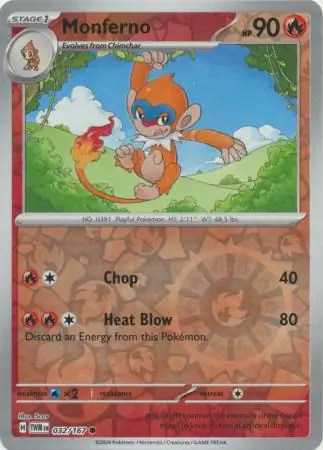 Monferno Reverse Holo Pokemon card from Twilight Masquerade