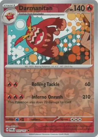 Darmanitan Reverse Holo Pokemon card from Twilight Masquerade