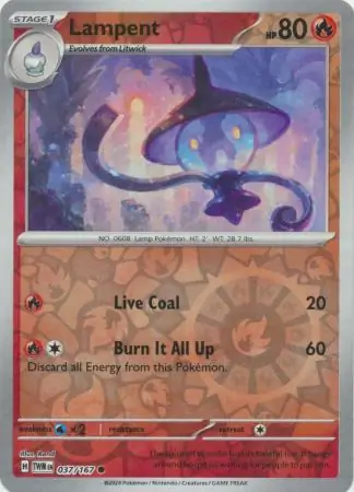 Lampent Reverse Holo Pokemon card from Twilight Masquerade