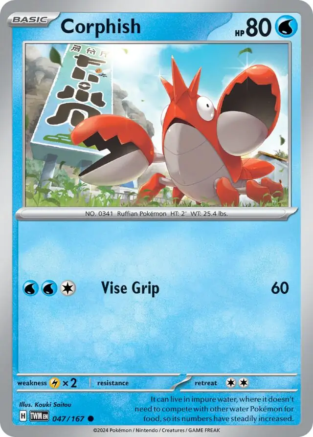 Corphish Pokemon card from Twilight Masquerade