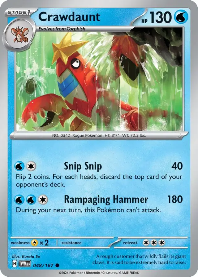 Crawdaunt Pokemon card from Twilight Masquerade