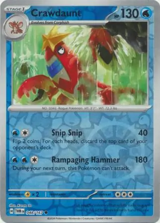 Crawdaunt Reverse Holo Pokemon card from Twilight Masquerade