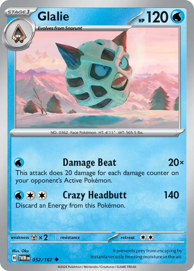 Glalie Pokemon card from Twilight Masquerade