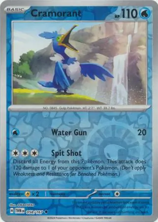Cramorant Reverse Holo Pokemon card from Twilight Masquerade
