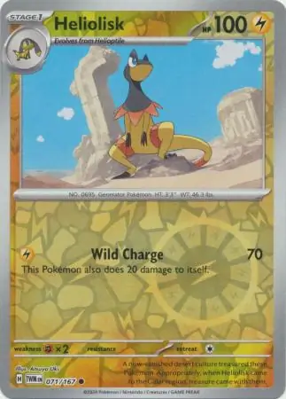 Heliolisk Reverse Holo Pokemon card from Twilight Masquerade